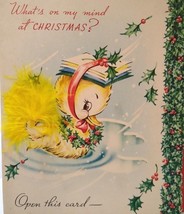 Christmas Greeting Card Baby Ducks Swim Fake Feathers Attached Foldout Vintage - £10.29 GBP