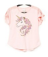 Belle du Jour Unicorn Shirt L Girls Pink Short Sleeve Tie Lace Flowers S... - £8.77 GBP