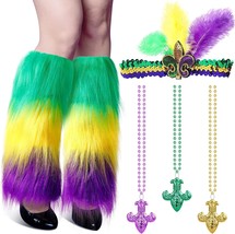 5 Pcs Mardi Gras Accessories Faux Fur Leg Warmers Sequins Feather Headband Bead  - £22.67 GBP