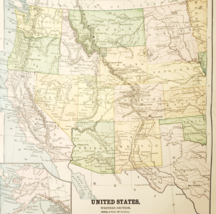 1883 Antique Map United States Western Section Victorian Political E90F3 - $554.45 MXN