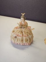 Vintage Frankenthal Porcelain Lace Figurine Sitting Lady With Fan- Lace Damage - $22.49