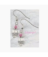 Lead Crystal Clear Cube Pink Swarovski Dangle Earrings - £7.98 GBP