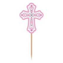 Pink Cross Religious Cupcake Dessert Picks 36 ct 2.5&quot; - £3.18 GBP