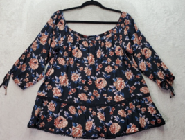 American Eagle Outfitters Blouse Women XL Navy Floral Lace Trim Off the Shoulder - £14.82 GBP