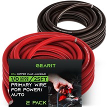 GearIT 1/0 Gauge Wire (25ft Each - Black/Red Translucent) Copper Clad Al... - £84.16 GBP