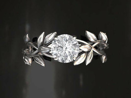 2.90Ct Round White Diamond 925 Sterling Silver Leaf Solitaire Engagement Ring - £77.53 GBP