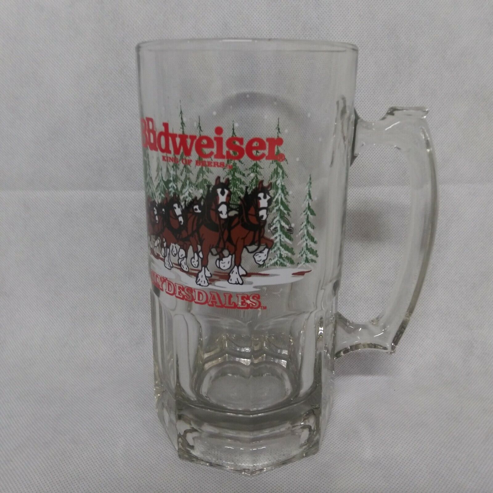 Budweiser Clydesdales 32 Ounce Holiday Beer Mug 8" 1989 Libbey - £19.62 GBP