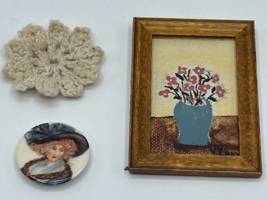 Miniature Dollhouse Portraits Frames Art Victorian Cameo Plate Doily Vintage Lot - £7.52 GBP