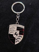 GENUINE PORSCHE LEATHER CREST KEYRING FOB CHAIN BLACK WAP0500950E FREE SHIP - $336.05 MXN