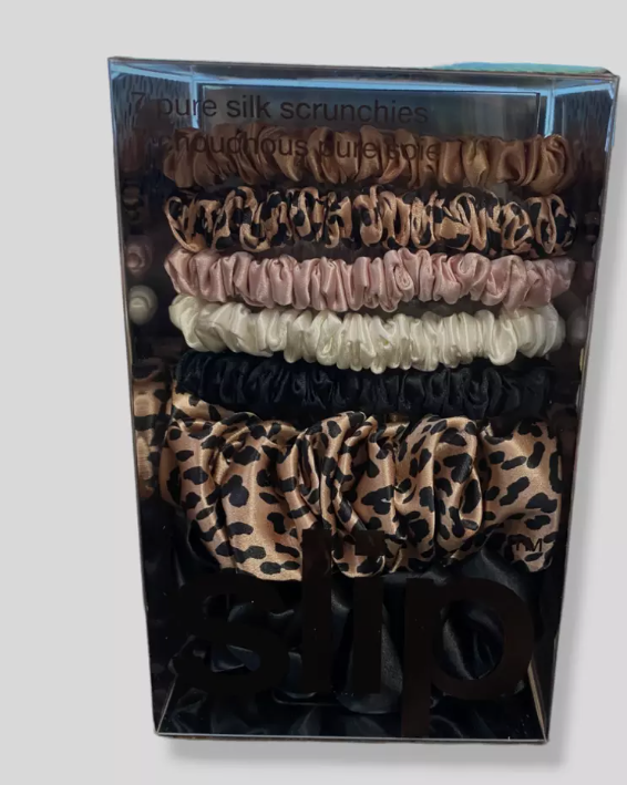 Super Set of 7 Slip Black Multicolored Pure Silk Scrunchies Pixie - $50.37