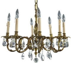 Vintage Chandelier Rococo Pear Shaped Glass Pendants 8-Light Antique Brass Metal - £622.69 GBP