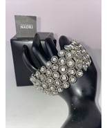 Nardi Bracelet Wide Pave Crystal Dots Stretch Cuff Glam J4 - £52.58 GBP