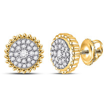 10kt Yellow Gold Womens Round Diamond Beaded Halo Cluster Earrings 1/4 Cttw - £340.61 GBP