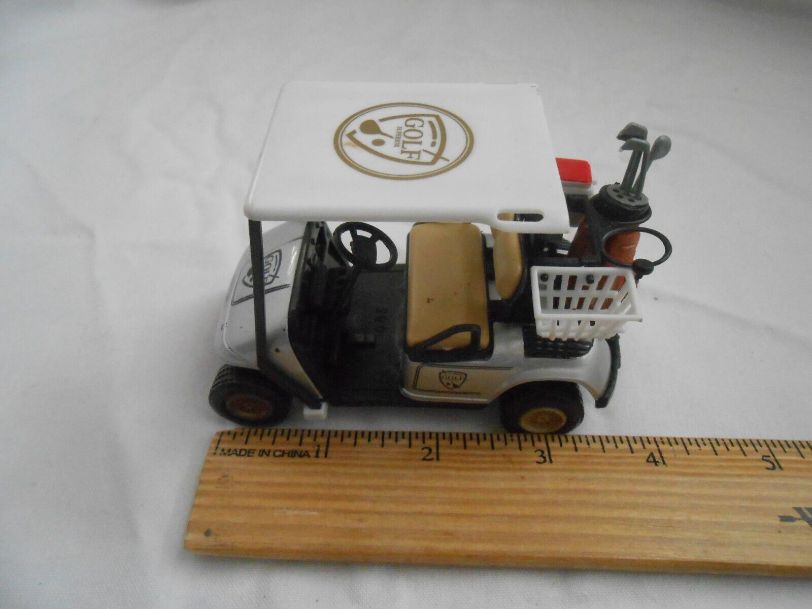 Primary image for Toy silver Die-Cast Golf Cart w/ cooler & golf bag 4X3"