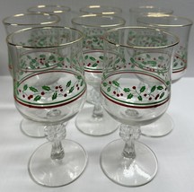 Vintage Arbys Christmas Holly Berry Glasses Wine Goblets Gold Rim 1987:8... - $27.99