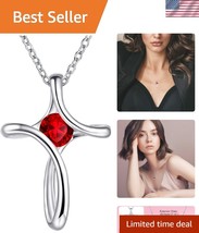 925 Silver Birthstone Cross Necklace with Lobster Clasp - Perfect Gift f... - $1,288.86 MXN