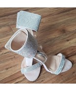 Liliana Rhinestones Ankle Strap Glazier Open Toe Natural Chunky Heels Si... - $14.50