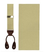 Men&#39;s Grosgrain Suspenders with Leather Button Ends, Khaki Brown, Classi... - $122.50