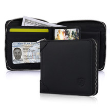 Black Stylish Rfid Zipper Genuine Leather Men Clutch Coin Bag Card Purse Wallet - £30.05 GBP