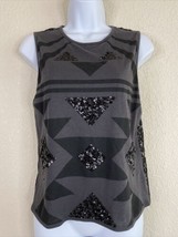 Express Womens Size XS Black Geometric Pattern Blouse Sheer Lace Back Sleeveless - £4.36 GBP