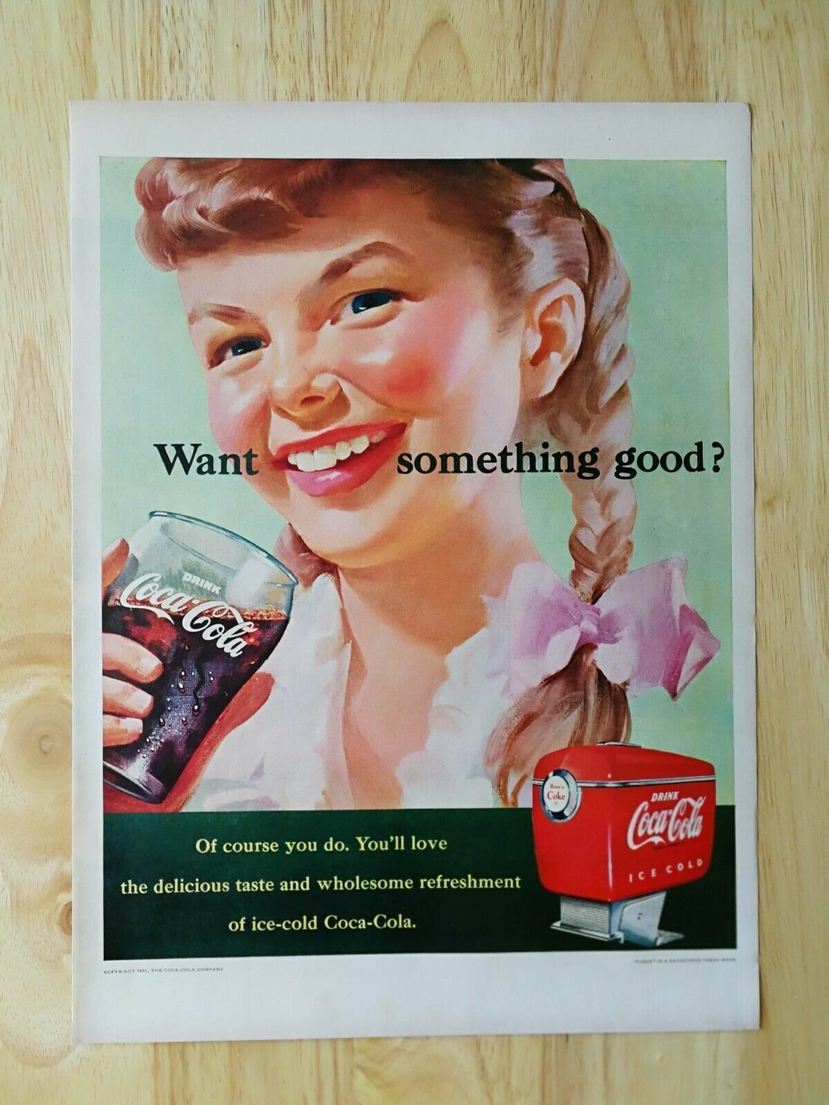 Primary image for Vintage 1951 Coca-Cola Girl Smiling Full Page Original Color Ad  921