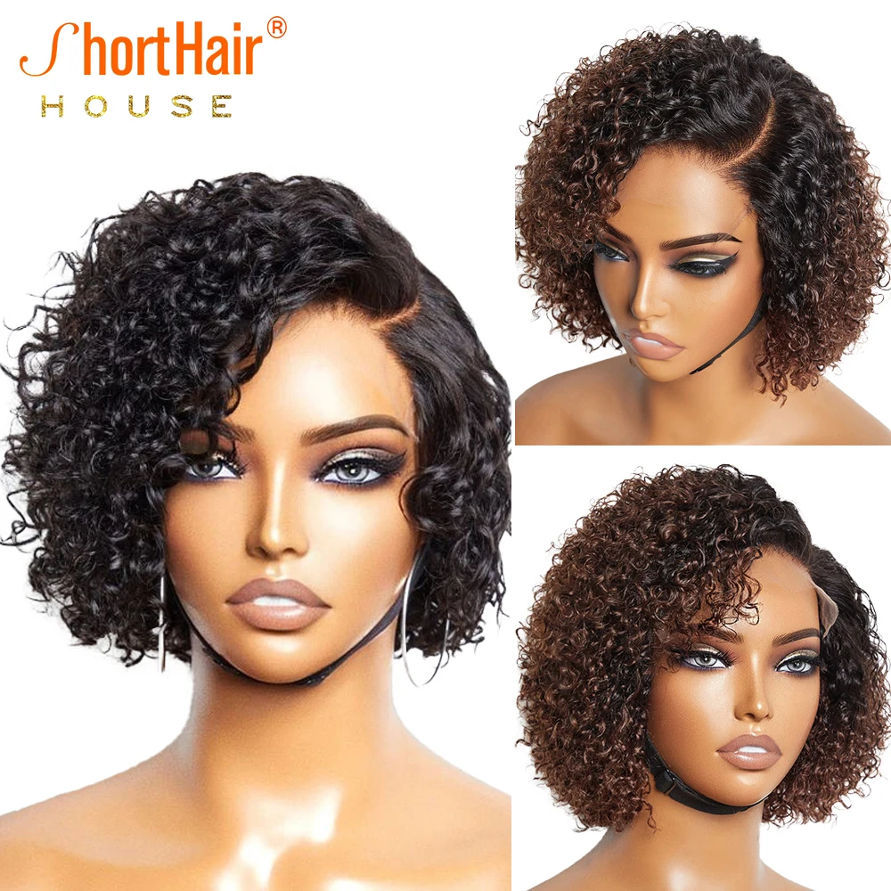 Honey Blonde Lace Front Wig Human Hair Jerry Curly Transparent Lace Frontal W - £73.78 GBP+