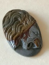 Finely Carved Gray with Mustard &amp; Rusty Red ROARING Lion Stone Pendant or Other - £26.86 GBP