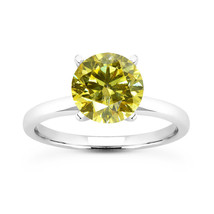 Diamond Engagement Ring Natural Round Yellow Color Treated 14K White Gold 1 CT - £1,386.41 GBP