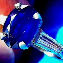Earth mined Sapphire Diamond Deco Engagement Ring 3ct Vintage Platinum Solitaire - $8,021.15 CAD
