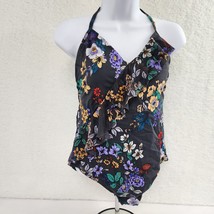 Floral Swimsuit Women&#39;s Black Ruffle Large - $14.85