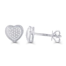 Diamond Heart Stud Earrings 10k White Gold Screw Back - $311.85