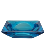 Vintage MCM Pressed Glass Ashtray  Ash Tray Transparent Blue Mid Century... - $34.60