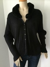 Liz Claiborne First Issue Black w/Removable Fur Collar Knit/Sweater (Siz... - £15.62 GBP
