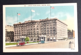 Copley Plaza Hotel MA Advertising Flags Cars Street View Linen Postcard c1940s - £6.41 GBP