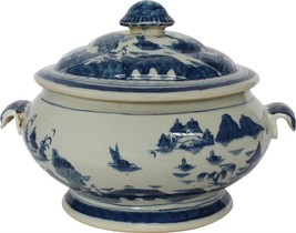 Jar Vase Fruit Lidded Oval White Blue Porcelain Handmade Hand-Craft - £257.22 GBP