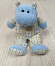 Russ Baby plush blue hippo yellow plaid squeaker squeaky  soft toy vintage - $34.64
