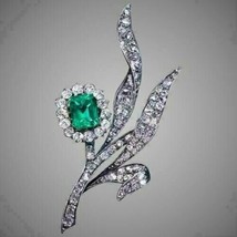 2ct Simulated Green Emerald &amp; Diamond Flower Brooch Pin 14k White Gold Plated - £90.31 GBP