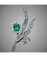 2ct Simulated Green Emerald &amp; Diamond Flower Brooch Pin 14k White Gold P... - £88.91 GBP