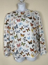 Shein Curve Womens Plus Size 1XL White Butterfly Pattern Shirt Long Sleeve - £11.08 GBP