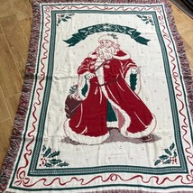 Vintage Coming Home Santa Claus Tapestry Throw 65&quot;x51&quot; Christmas Red Green White - £19.38 GBP