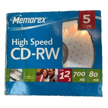 Memorex High Speed CD-RW Discs 5-Pack 12x/700MB/80 Min Home PC Slim Jewe... - $148.80 MXN