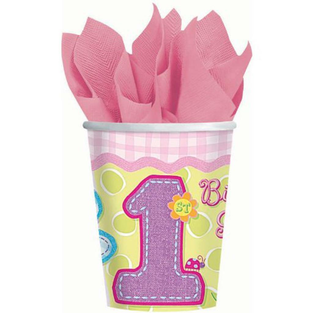 1st Birthday Hugs and Stitches Girls Cups 9 oz Birthday Party Supplies 1... - $2.50