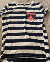 Old Navy Girls Shirt XL Size 14 Blue White Stripe Heart W/ Sunglasses Ch... - $3.56