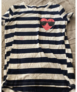Old Navy Girls Shirt XL Size 14 Blue White Stripe Heart W/ Sunglasses Ch... - £2.82 GBP