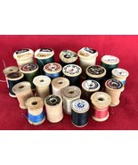 Vintage 21 Wood Spools of Thread Large &amp; Small Made in USA - $224.48 MXN