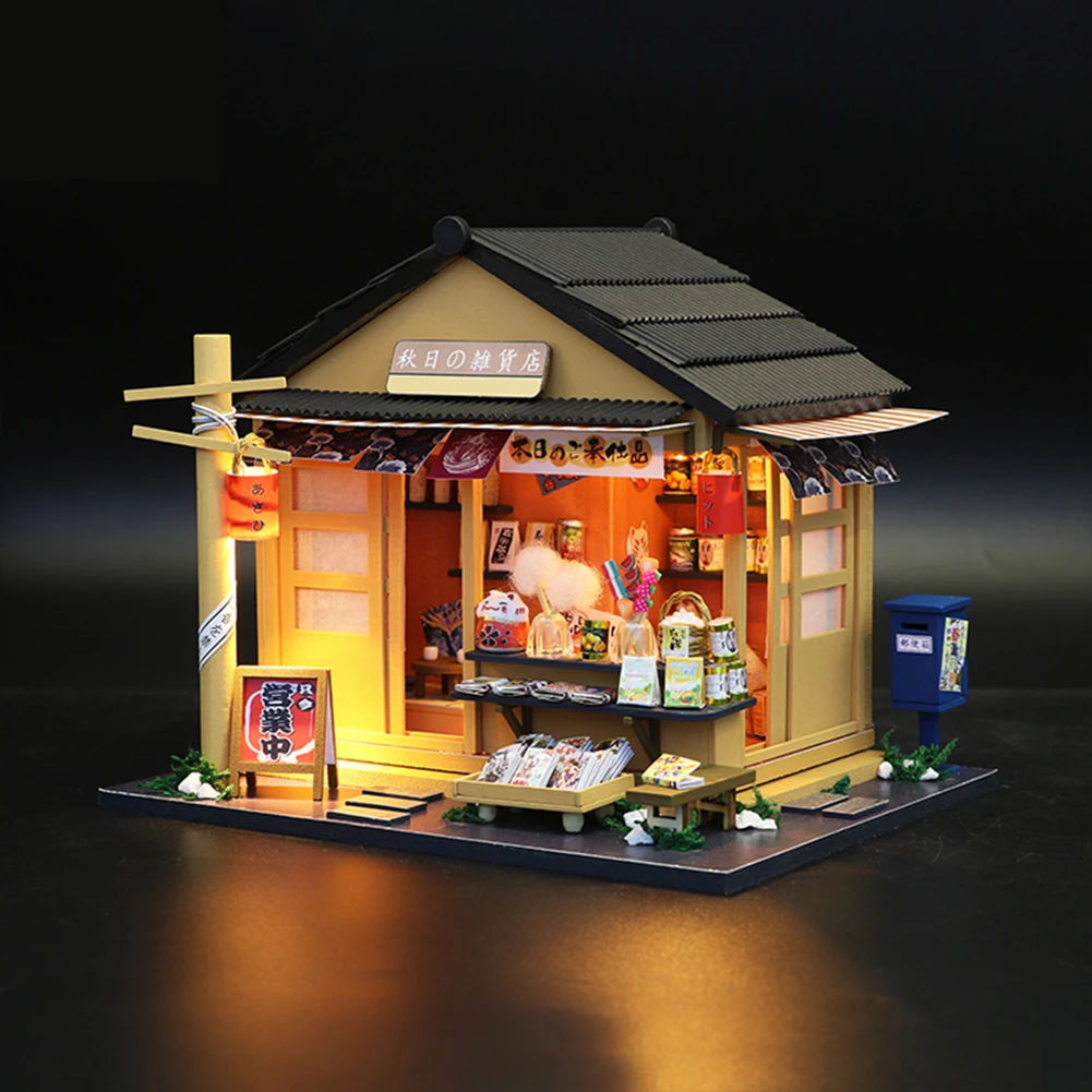 Wooden DIY Doll House Model Miniature Figurines DIY Japanese Grocery Store Doll - £31.86 GBP