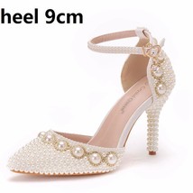 Pointed Toe Ivory White Pearl Wedding Shoes Bridal Thin  High Heels Elegant Fema - £64.28 GBP