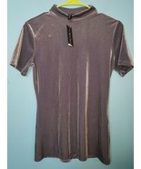 NWT White House Black Market Gray Blue Velour Blouse Top Polyester Spand... - $33.85 CAD