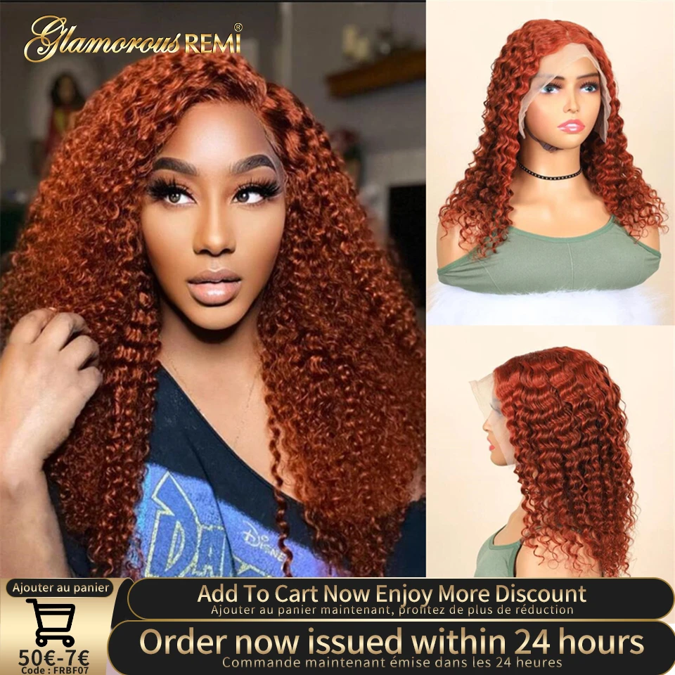 Ginger Orange Curly 13x4 Lace Front Wigs Human Hair Wig Brazilian Pre Plucked - £90.69 GBP+