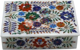 8&quot;x6&quot;x2&quot; White Jewelry Storage Box Lapis Marquetry Floras Interior Veteran Gifts - £538.90 GBP